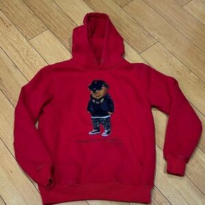 Red Hoodie with Bear Graphic